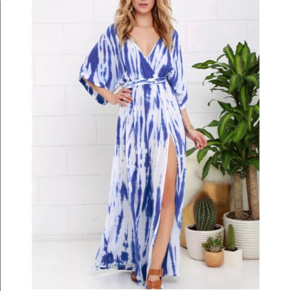 Lulu’s Blue & White Tie Dye Maxi Dress • Size S • NEW!